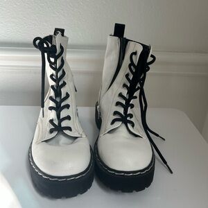 Sincerely Jules Black and White Harley Combat Boots, Size 7.5